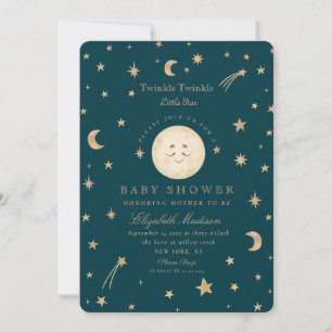 Invitación Twinkle Little Stars Cute Moon Baby Shower