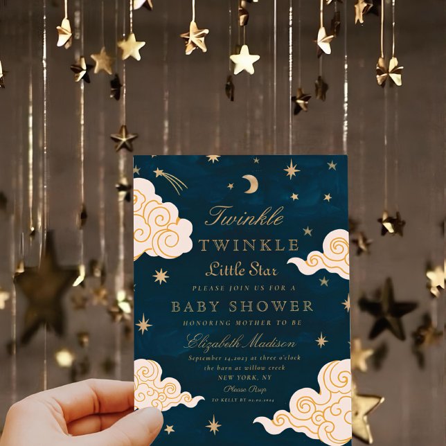 Invitación Twinkle Little Stars Cute Moon Baby Shower (Subido por el creador)