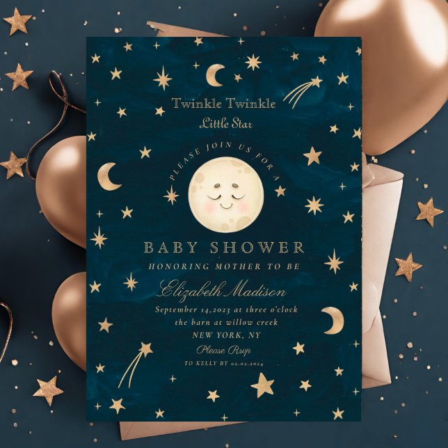 Invitación Twinkle Little Stars Cute Moon Baby Shower (Subido por el creador)