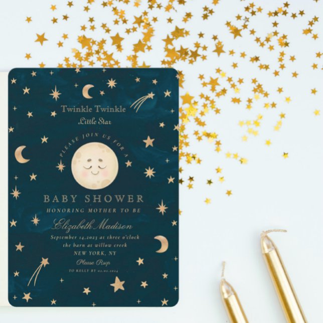 Invitación Twinkle Little Stars Cute Moon Baby Shower (Subido por el creador)