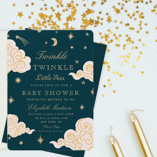 Invitación Twinkle Little Stars Cute Moon Baby Shower