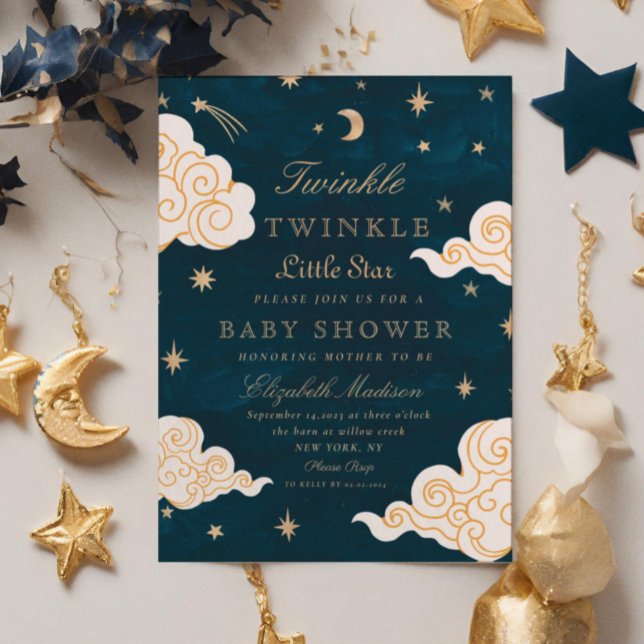 Invitación Twinkle Little Stars Cute Moon Baby Shower (Subido por el creador)
