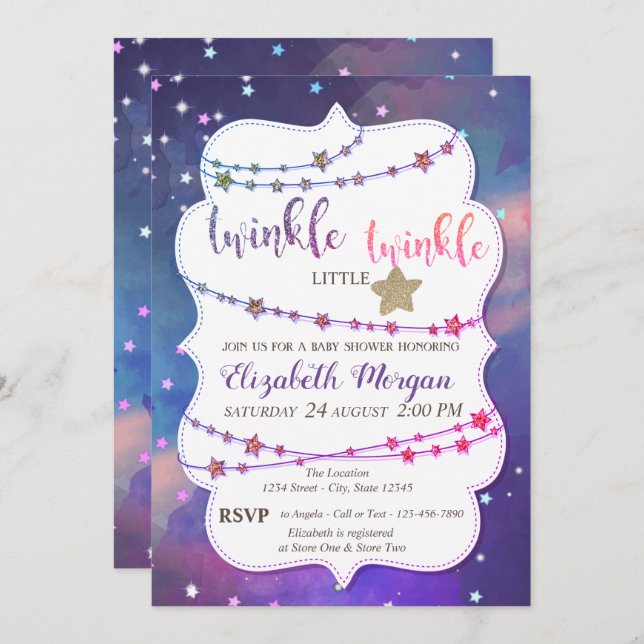 Invitación Twinkle Little Stars Paint Splash Baby Shower (Anverso / Reverso)