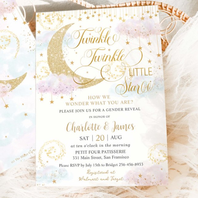 Invitación Twinkle Little Stars Pink Gender Revower (Subido por el creador)