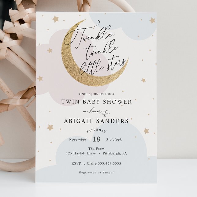 Invitación Twinkle Little Stars Twin Baby Shower (Subido por el creador)