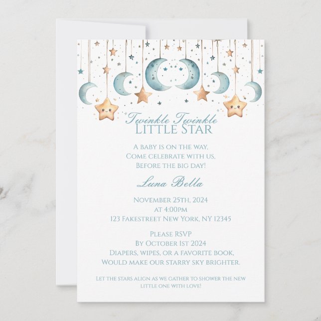 Invitación Twinkle, Pequeña Estrella de Twinkle - Baby Shower (Anverso)
