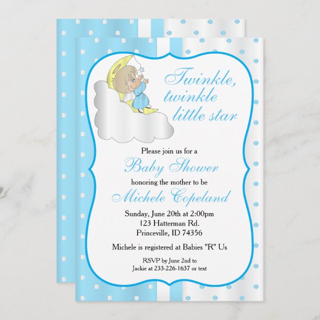 Invitación Twinkle, Pequeña Estrella Twinkle - Niño (Anverso / Reverso)