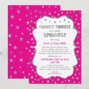 Invitación Twinkle rosado caliente Twinkle Baby Sprinkle invi