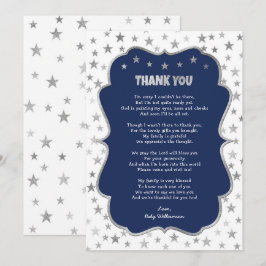 Invitación Twinkle silver stars navy boy gracias nota