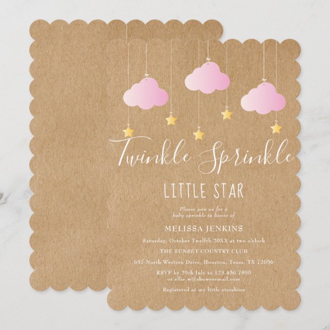 Invitación Twinkle Sprinkle Baby Shower Pink Rustic Boho (Anverso / Reverso)