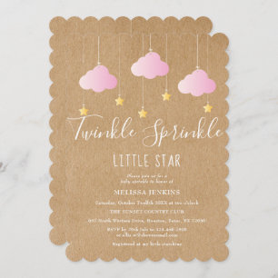 Invitación Twinkle Sprinkle Baby Shower Pink Rustic Boho