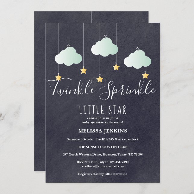 Invitación Twinkle Sprinkle Baby Shower Sprinkle Chalkboard (Anverso / Reverso)