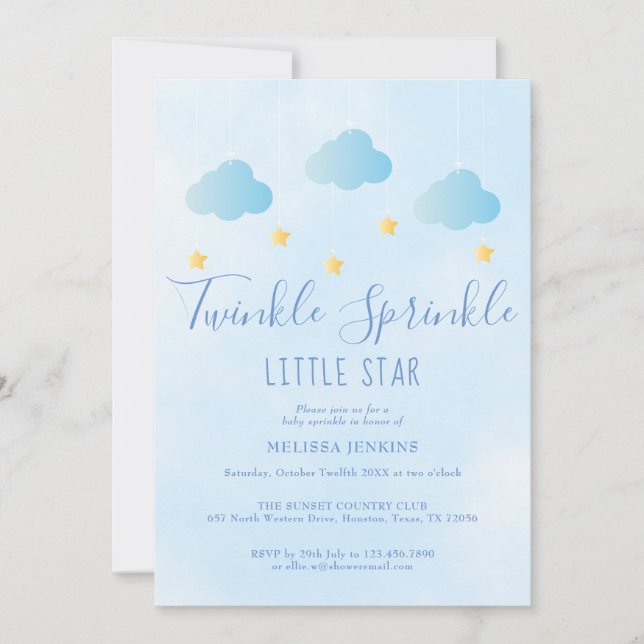 Invitación Twinkle Sprinkle Boy Blue Todo en Uno Baby Shower (Anverso)