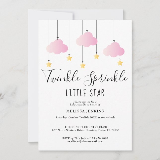 Invitación Twinkle Sprinkle Chica Rosa Todo En Un Baby Shower (Anverso)