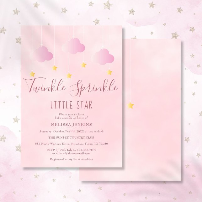 Invitación Twinkle Sprinkle Little Star Baby Shower Chica Pin (Twinkle Sprinkle Little Star Baby Shower Girl Pink Invitation)