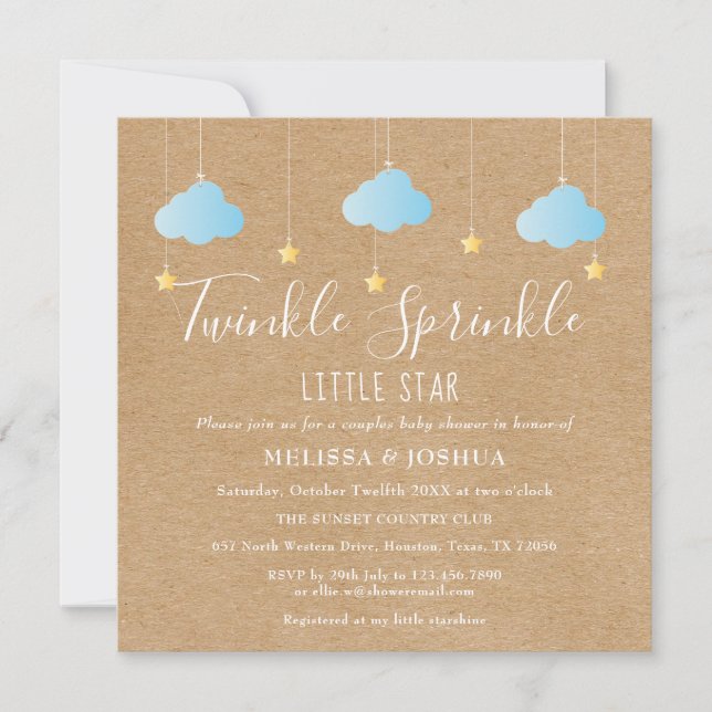 Invitación Twinkle Sprinkle Little Star Baby Shower Rústico (Anverso)