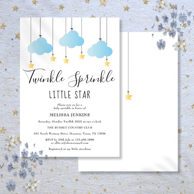 Invitación Twinkle Sprinkle Little Star Blue Boy Baby Shower (Twinkle Sprinkle Little Star Blue Boy Baby Shower Invitation)