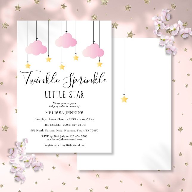 Invitación Twinkle Sprinkle Little Star Rosa Niña Fiesta de B (Twinkle Sprinkle Little Star Pink Girl Baby Shower Invitation)