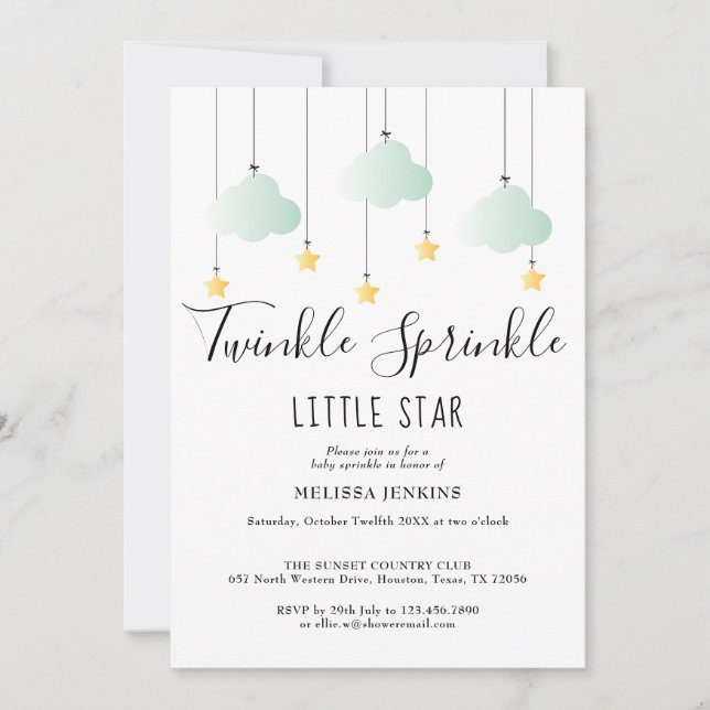 Invitación Twinkle Sprinkle Neutral Todo En Uno Baby Shower (Anverso)