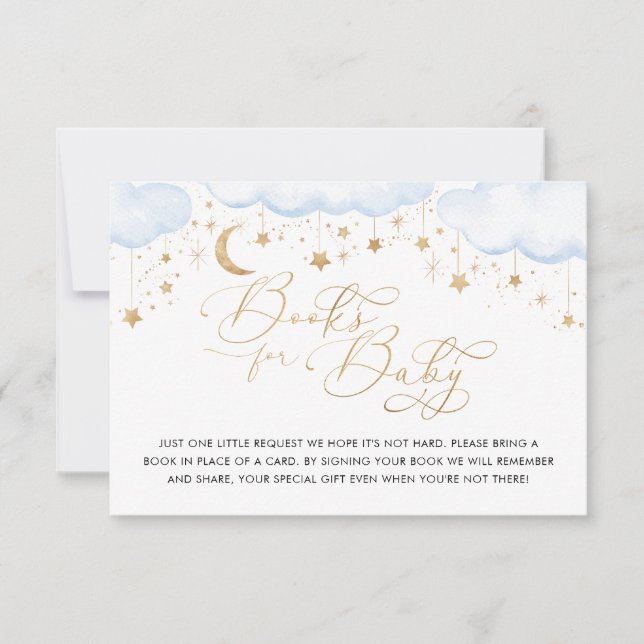 Invitación Twinkle Star Baby Shower Books For Baby Blue Card (Anverso)
