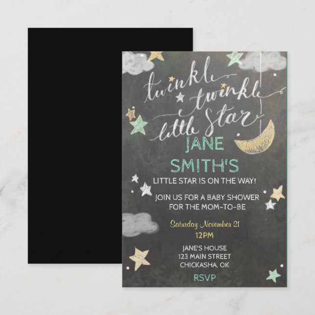Invitación Twinkle Star Baby Shower Invite (Anverso / Reverso)