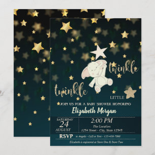 Invitación Twinkle Star Negro, Dorado, Oso Baby Shower
