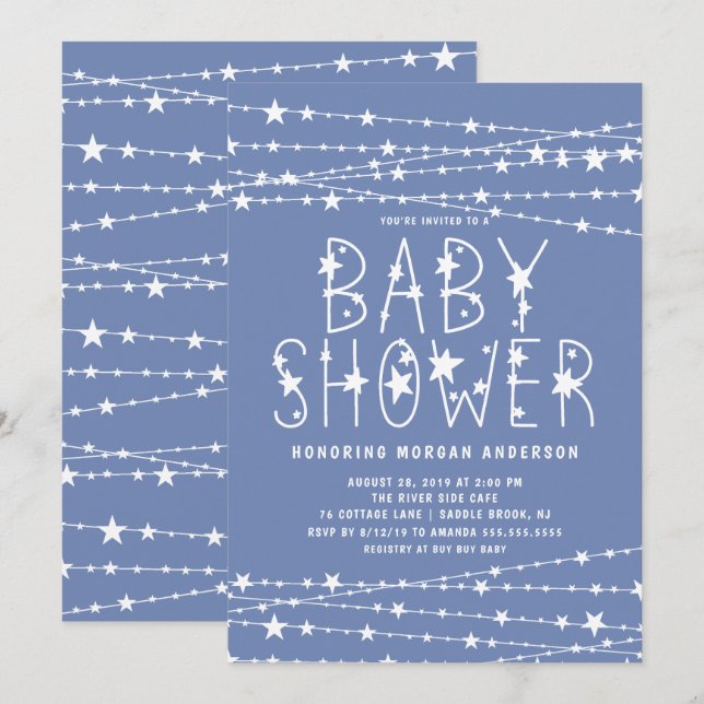 Invitación Twinkle Stars Boy Baby Shower (Anverso / Reverso)
