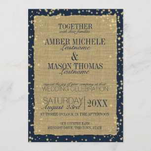 Invitación Twinkle Stars Rustic Burlap Boda