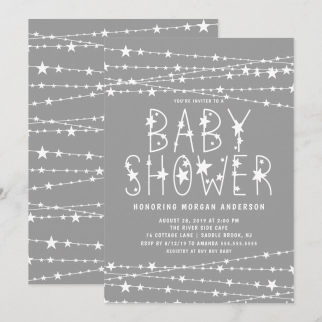 Invitación Twinkle Stars Sexo Neutral Baby Shower (Anverso / Reverso)