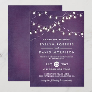 Invitación Twinkle String Luces Boda exterior morado oscuro