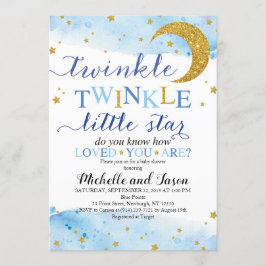Invitación Twinkle Twinkle (azul y oro) Baby Shower