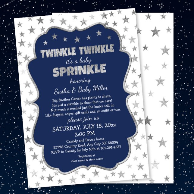 Invitación Twinkle Twinkle Baby Sprinkle, la plata marina inv (Subido por el creador)