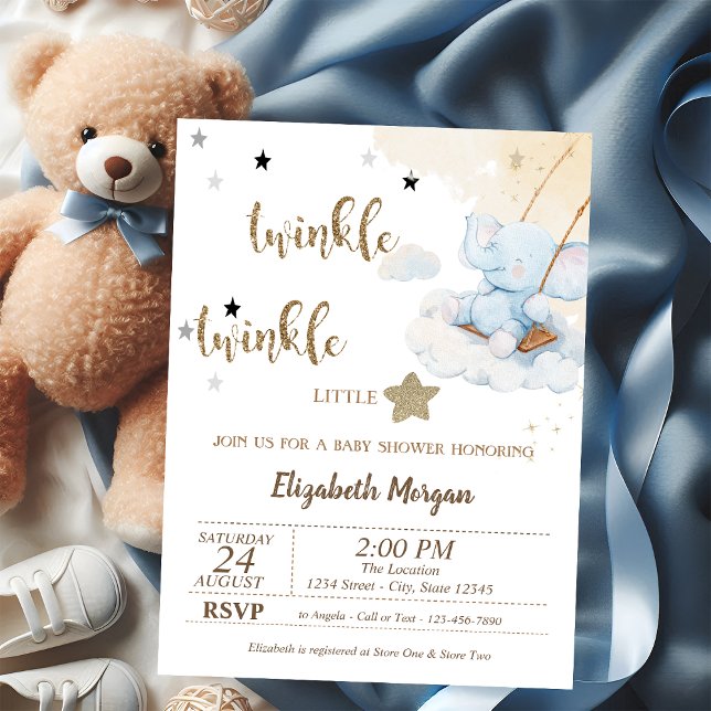 Invitación Twinkle Twinkle Blue Bear Moon Stars Baby Shower (Subido por el creador)