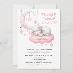 Invitación Twinkle Twinkle Chicas de cordero rosado Baby Show