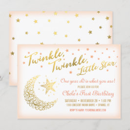 Invitación Twinkle, Twinkle, coral de la fiesta de cumpleaños