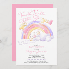 Invitación Twinkle Twinkle Cute Chica rosa arcoiris Baby Show