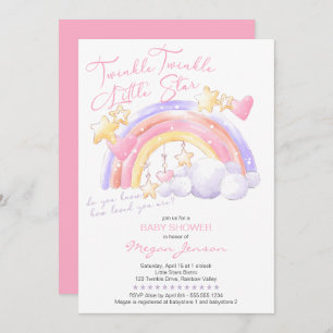 Invitación Twinkle Twinkle Cute Chica rosa arcoiris Baby Show