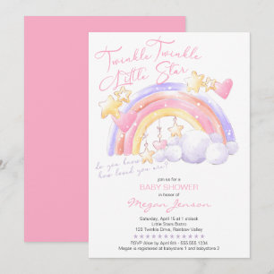 Invitación Twinkle Twinkle Cute Rainbow Pink Girl Baby Shower