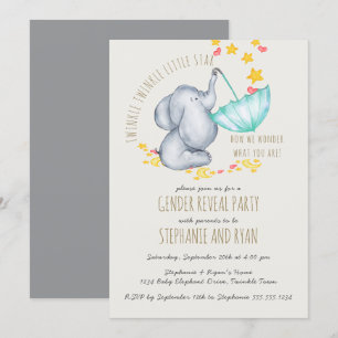 Invitación Twinkle Twinkle Elefante Gris Revelación de Género