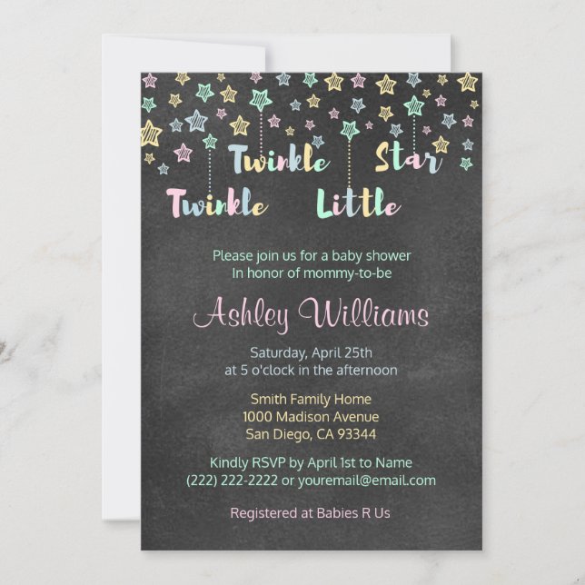 Invitación Twinkle Twinkle Estrella Pequeña Revelación de Gén (Anverso)