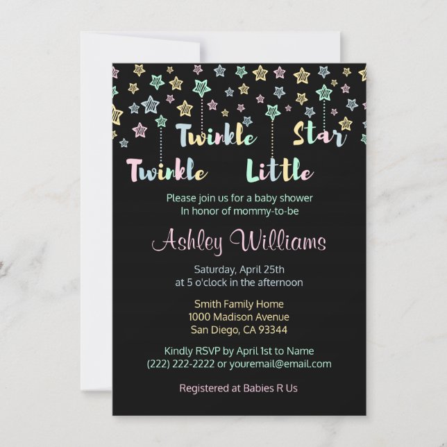 Invitación Twinkle Twinkle Estrella Pequeña Revelación de Gén (Anverso)