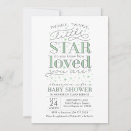 Invitación Twinkle Twinkle Estrella Tema Baby Shower Mint Gre