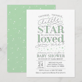 Invitación Twinkle Twinkle Estrella Tema Baby Shower Mint Gre