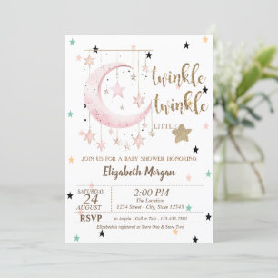 Invitación Twinkle Twinkle,Estrellas Rosadas Cumpleaños de Be