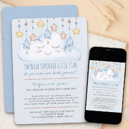 Invitación Twinkle Twinkle Estrellas y Nube Baby Sprinkle Niñ