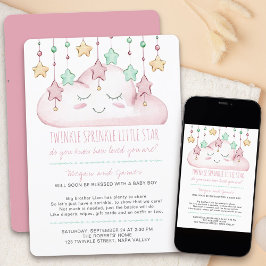Invitación Twinkle Twinkle Estrellas y Nube Niña Baby Sprinkl
