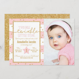 Invitación Twinkle Twinkle Foto de cumpleaños rosa y dorado