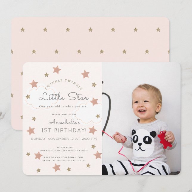 Invitación Twinkle Twinkle Foto de Estrella Pequeña Cumpleaño (Anverso / Reverso)