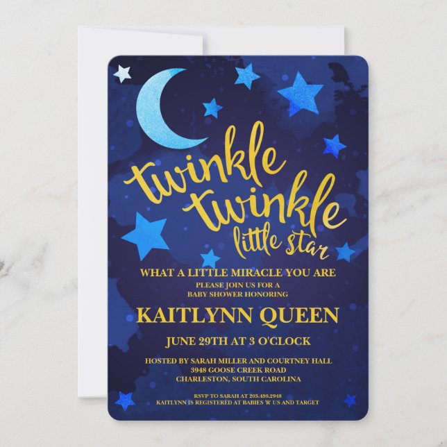 Invitación Twinkle Twinkle Género Baby Shower neutral (Anverso)