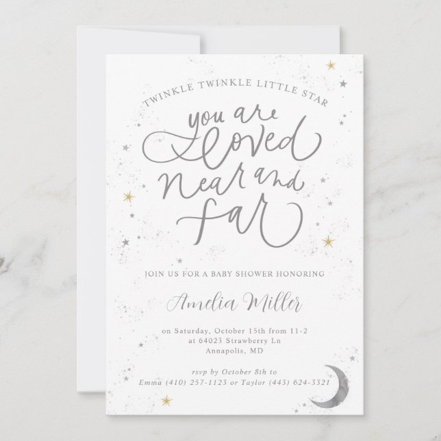 Invitación Twinkle Twinkle Género Baby Shower neutral (Anverso)